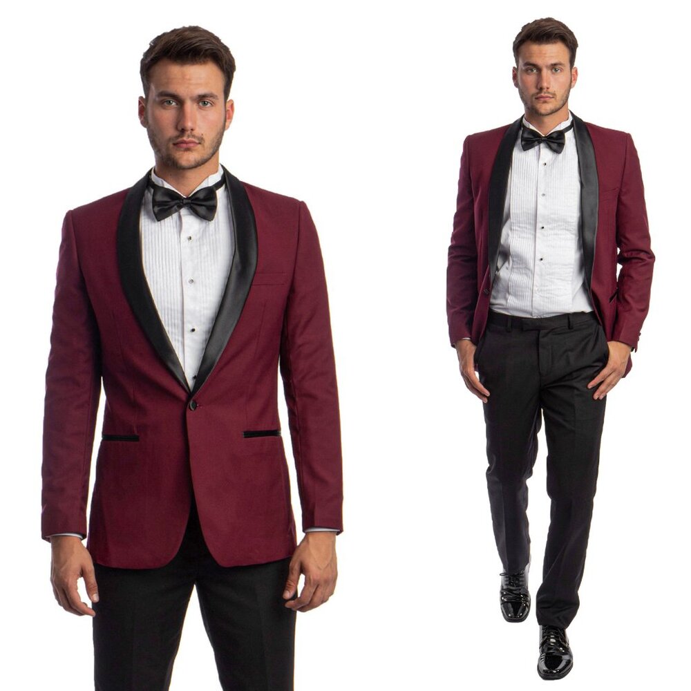 Mens Burgundy Tuxedo 2-PC Slim Fit, By Azzuro